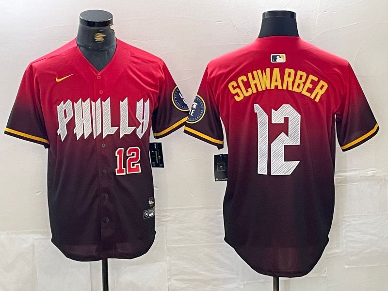 Men Philadelphia Phillies #12 Schwarber Red City Edition Nike 2024 MLB Jersey style 2->->
